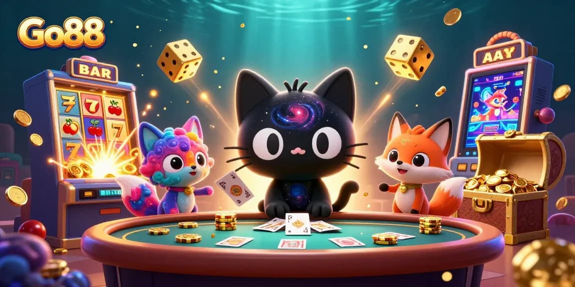 Experience the excitement of Go88 with a cosmic casino scene, featuring vibrant characters and gaming elements.