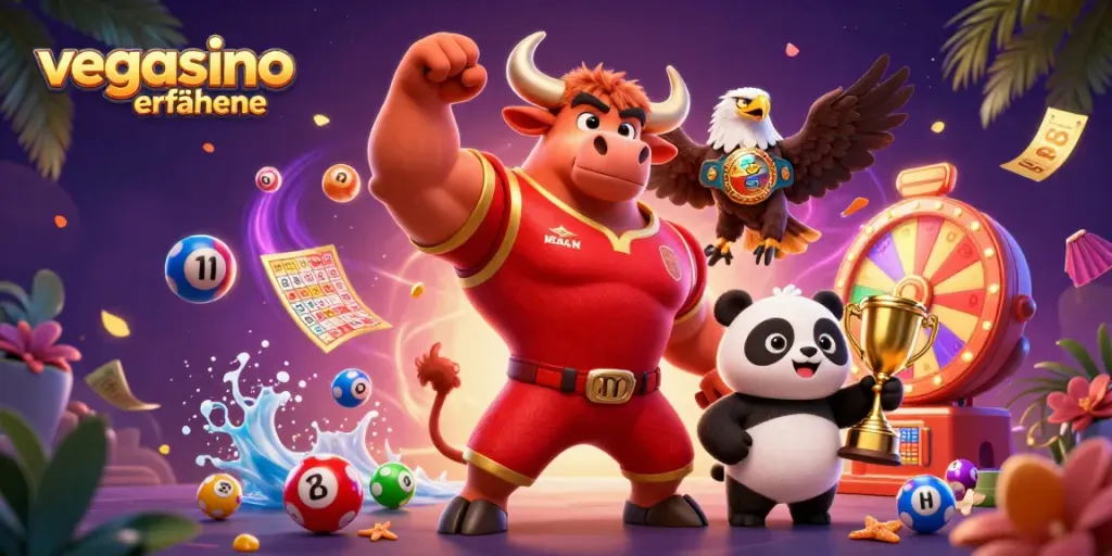 Engage with vegasino erfahrungen through exciting 3D casino elements and vibrant characters in a lively casino scene.