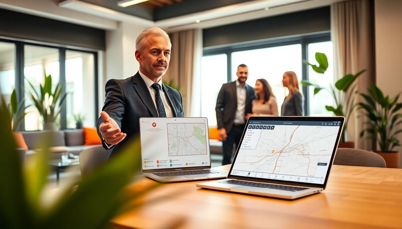 Immobilienmakler Frankfurt Eschersheim berät ein Paar in einem modernen Büro.
