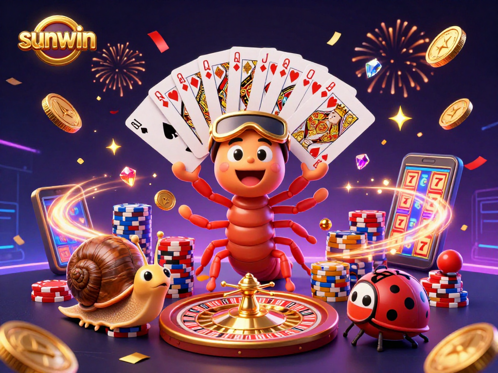 Experience thrilling wins with sunwin's vibrant casino scene featuring a dynamic 3D dealer and high-rolling snail.
