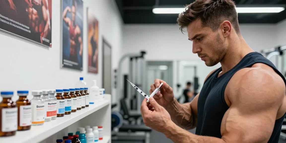 Anabolika Shop: Fachmann demonstriert die korrekte Injektionstechnik für Steroide im modernen Fitnessstudio.
