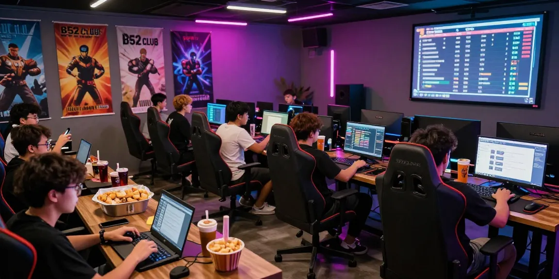 Vibrant online gaming lounge scene featuring players enjoying games from https://b52club.radio.fm/ in a lively atmosphere with dynamic lighting and interactive elements.