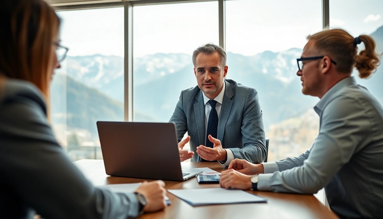 Interacting with a Headhunter Schweiz in a modern office environment, showcasing professionalism.