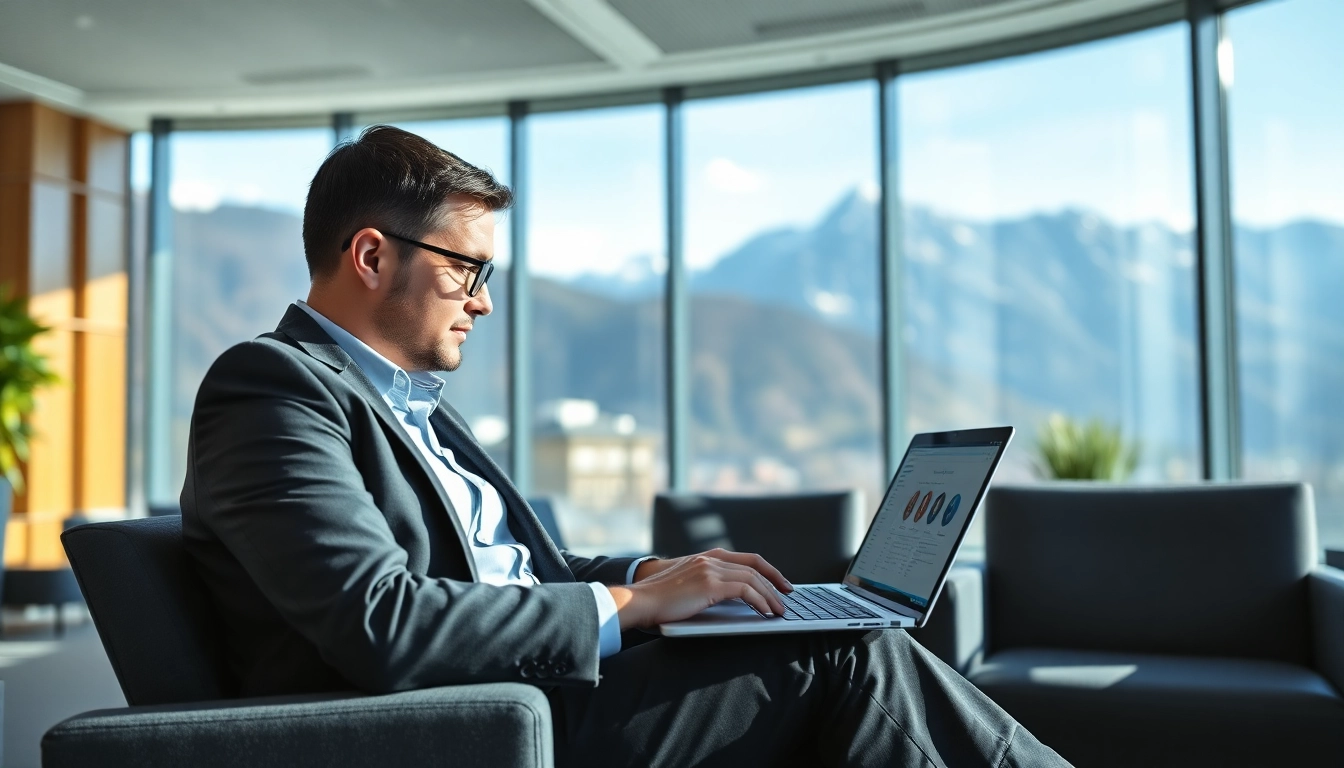 Professioneller Headhunter Schweiz, der Bewerbungsprofile in einem modernen Büro überprüft.