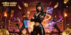 Enjoy thrilling gameplay in an online casino ohne oasis with a dynamic Asian character showing confidence amid virtual casino excitement.